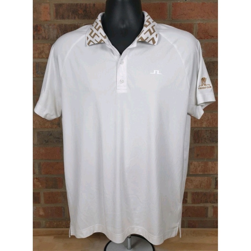 J Lindeberg Rui Wynn Golf Club Polo Shirt Mens Size Large White Gold